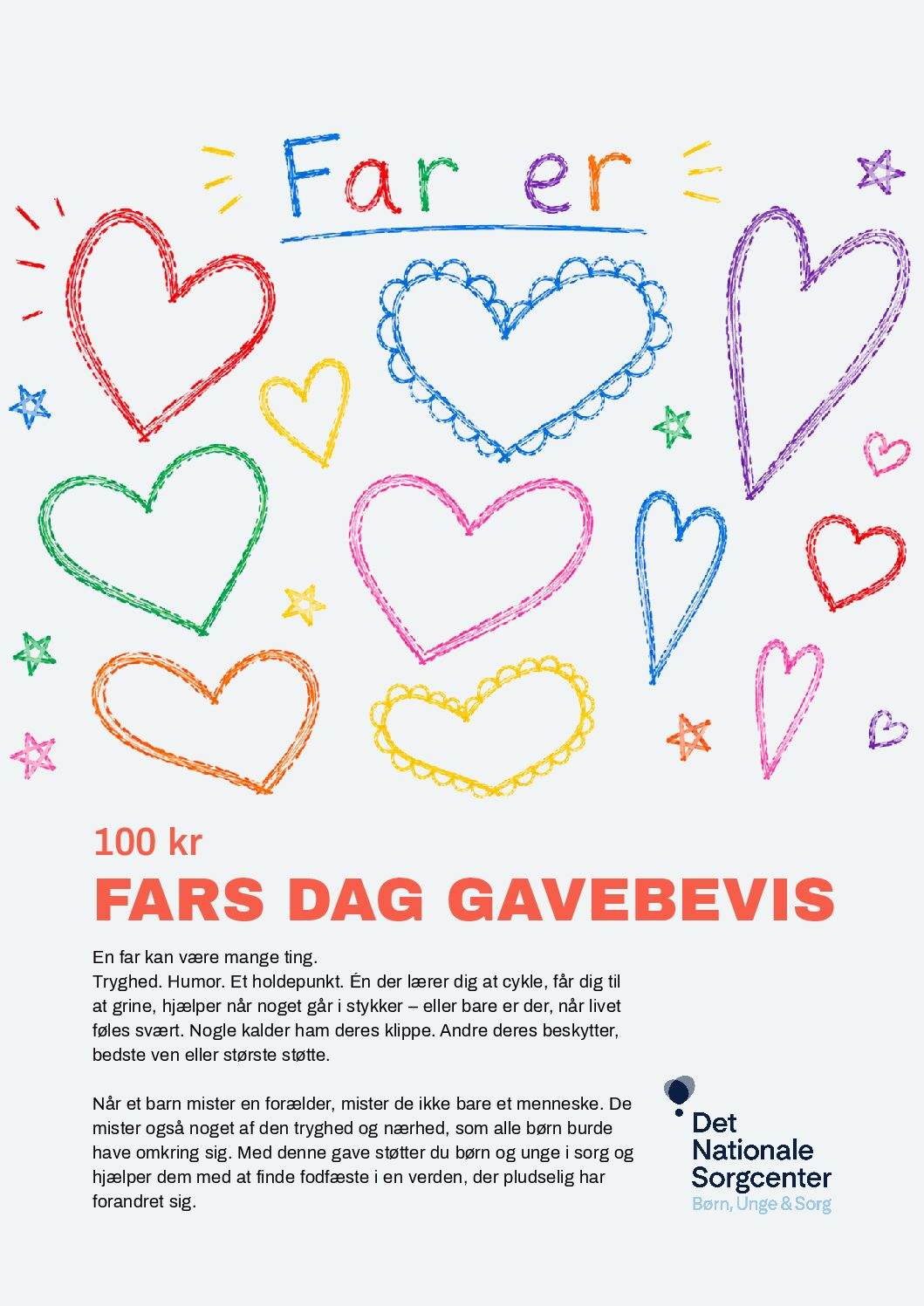 Fars dag gavebevis m. hjerter, donation 100 kr.